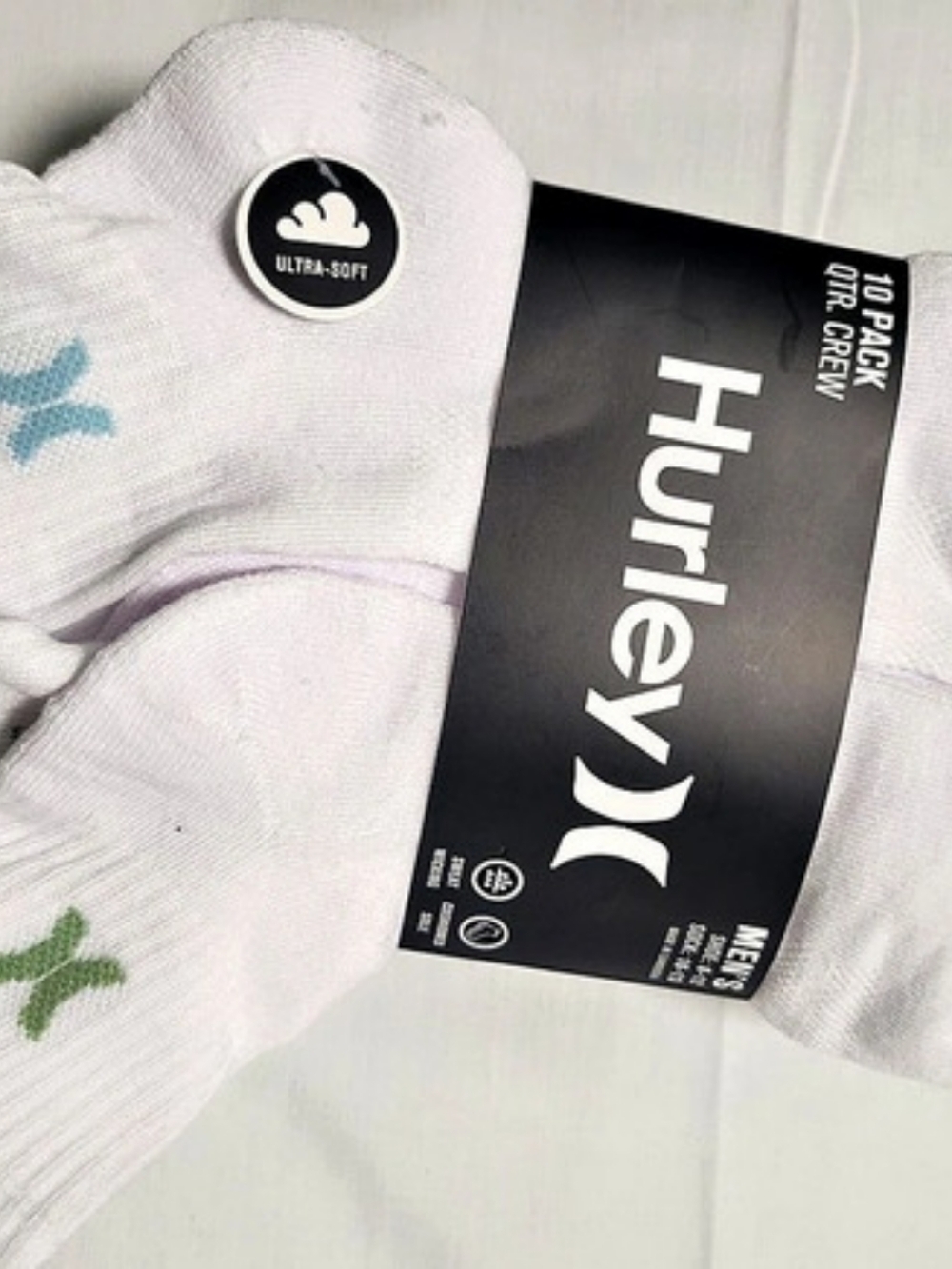 Hurley Men's 10 Pack Quarter Crew Socks White & Black M/L